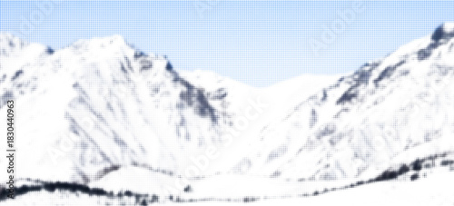 Winter forest, seamless border, noisy stippled grainy texture, halftone dots, frost, vector illustration