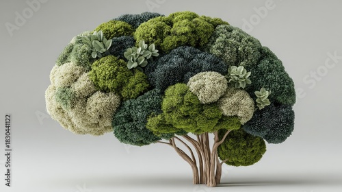 Abstract eco-friendly intelligence visual featuring a brain composed of tree growth.