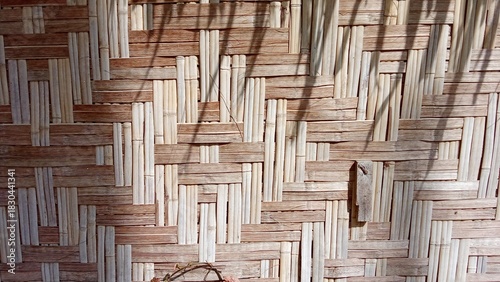  Wall panels made from woven bamboo.