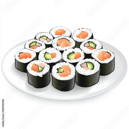 Delicious Salmon and Cucumber Sushi Rolls on a White Plate-12f7-4cf9-bf0d-402247df23fc