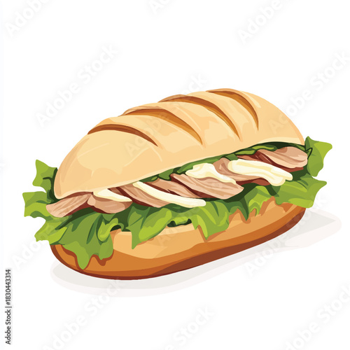  Delicious submarine sandwich with meat and lettuce vector illustration