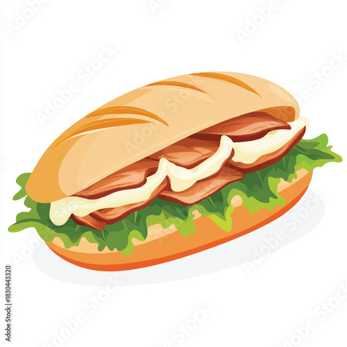  Delicious Submarine Sandwich with Meat Lettuce and Sauce.