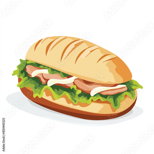  Delicious submarine sandwich with meat and lettuce vector illustration