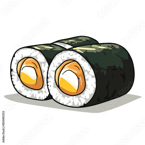 Delicious sushi rolls with egg and rice ready to be eate