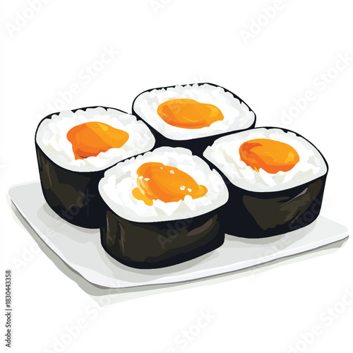 Delicious sushi rolls with bright orange filling on a white plate.