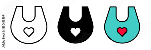 Bib icon featuring a simple rounded bib shape with a neck loop. Flat vector illustration, created in outline, filled, and color style.