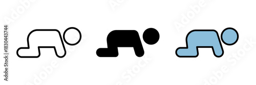 Crawling baby icon showing a baby on hands and knees in a side view. Flat vector illustration, created in outline, filled, and color style.