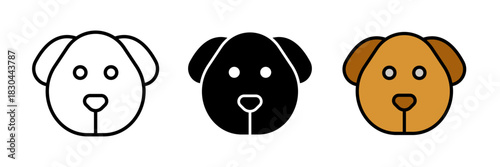 Dog icon featuring a simple side-profile of a dog with ears and tail, designed in a clean line-art style for pets, animals, apps, and UI elements.