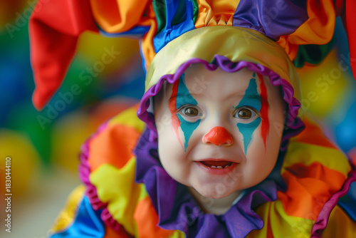 Baby Clown Costume Harlequin Jester with Venice Carnival Mask for Fun Parties and Celebrations