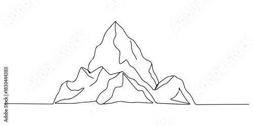 A continuous single line drawing of the top of an iceberg with sharp lines, symbolizing coldness and majesty, line art style vector illustration.