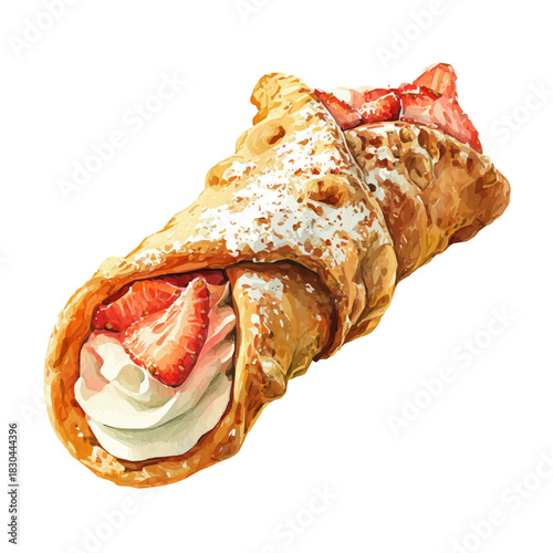 Watercolor isometric artwork featuring Cannoli, presented on white background.