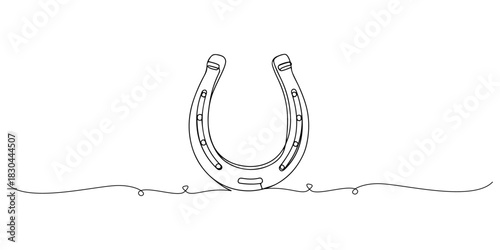 Continuous one line drawing of a horseshoe, symbolizing good luck and tradition, line art style vector illustration.