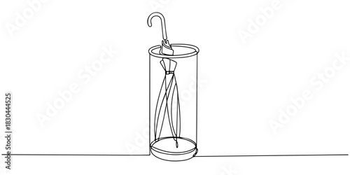 Continuous single line drawing of umbrella stand, symbolizing protection and order, line art style vector illustration.