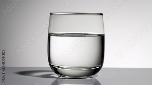 meniscus. Glass of water filled to the brim forming a convex meniscus, studio lighting. STEM education sheets, lab safety posters, designed for STEM education and laboratory safety posters.