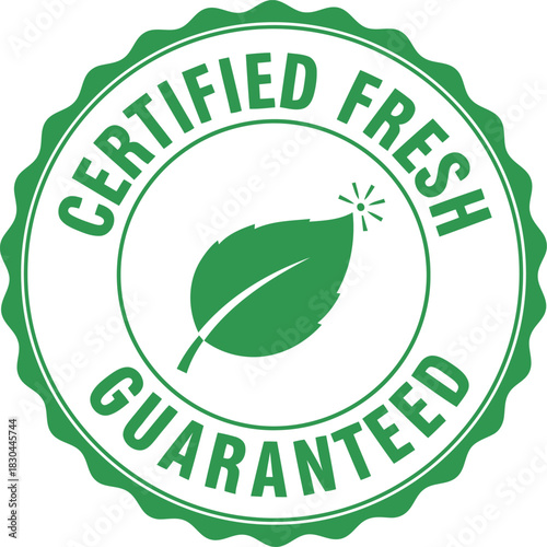 Certified fresh guaranteed seal with green leaf