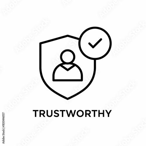 A simple line icon representing a trustworthy and verified user with a shield and checkmark, ready for chroma key on a green screen