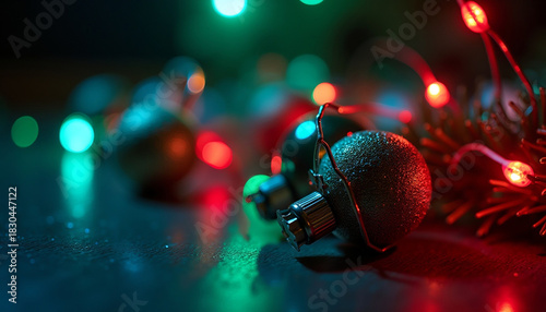 christmas lights closeup looking at the night