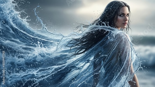 Fluid Beauty Woman with Powerful Water Flow