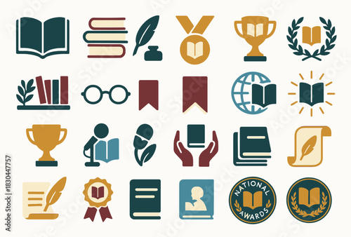 Educational and Literary Icons Collection Books, Trophies, and Awards