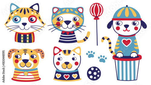 set of funny cartoon illustration