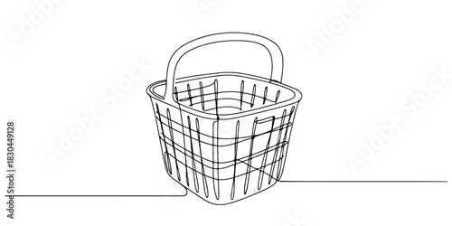 Continuous one line drawing of basket, symbolizing simplicity and neatness, line art style vector illustration.