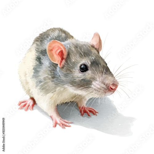 A watercolor isometric illustration of Rat, cleanly isolated on white background.