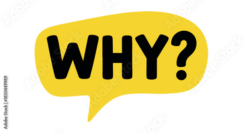 Black Why? Text Inside of a Yellow Speech Bubble on White Background, Asking Question, Seeking Explanation