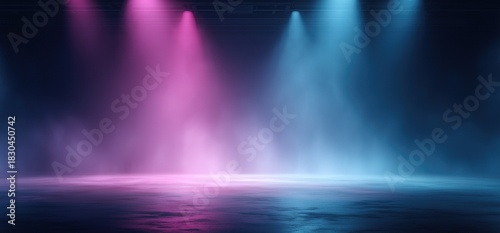 A stage with lights and a wet floor