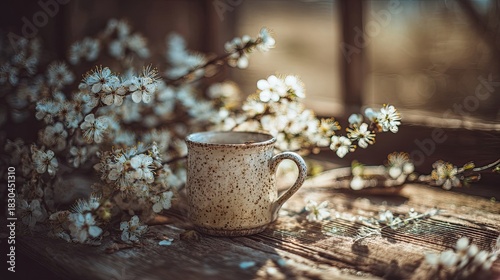 Vintage Ceramic Cup With Spring Flowers