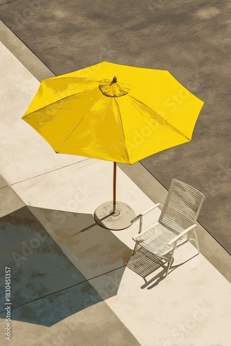 Yellow Umbrella And Chair On Sidewalk