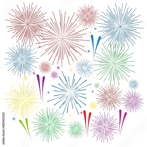 Vibrant Burst of Fireworks Displaying a Kaleidoscope of Colors Against a White Background