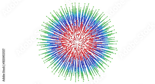 Abstract spherical explosion of colorful lines symbolizing data, technology, and connectivity