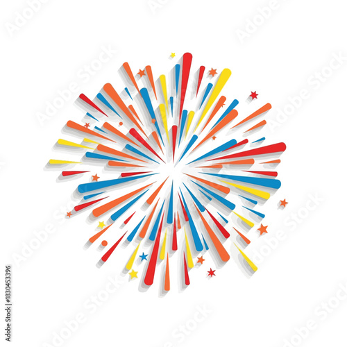 Colorful Fireworks Burst Design Festive Celebration Element Isolated on White