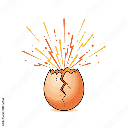 Creative idea hatching from a cracked egg with an explosion of inspiration and energy