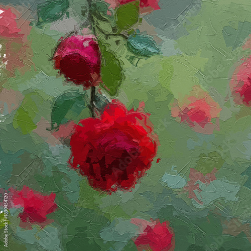 Fotografie Various oil paintings, flowers, roses, peonies, flying swallows, scenic fairylan