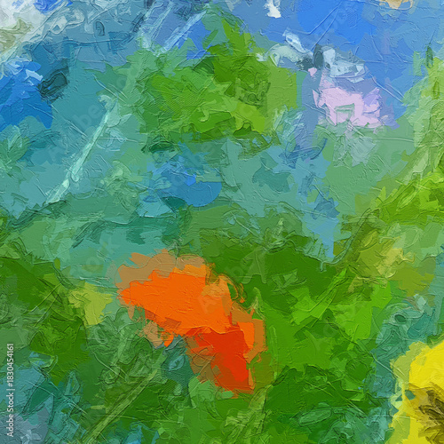 Obraz na plátně Various oil paintings, flowers, roses, peonies, flying swallows, scenic fairylan