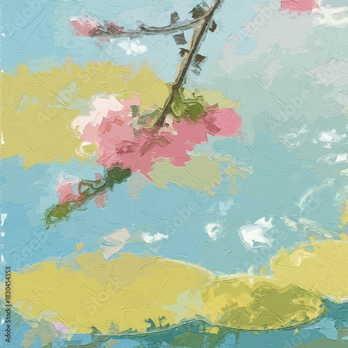 Obraz na plátně Various oil paintings, flowers, roses, peonies, flying swallows, scenic fairylan