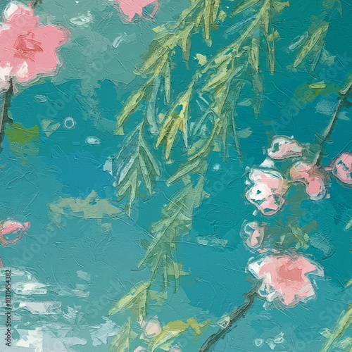 Fotografie Various oil paintings, flowers, roses, peonies, flying swallows, scenic fairylan