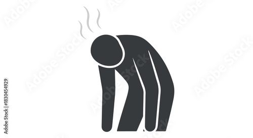 Exhausted stick figure with head down and smoke rising, symbolizing burnout, stress, overwork, and the need for rest