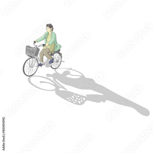 man with eyeglasses riding a bicycle illustration vector hand drawn with black lines