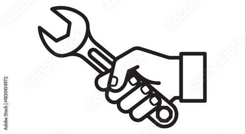 Vector Graphic Depicting a Hand Firmly Holding a Wrench, Emphasizing Labor, Repair, and the Essence of Mechanical Work