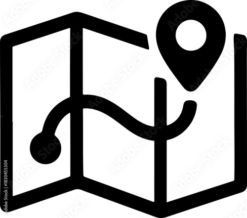 Location Pin Marker on a Folded Map Icon, illustrating navigation and travel routes, perfect for GPS and journey planning applications
