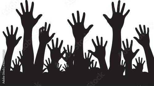 Silhouetted Hands Raised in a Crowd Expressing Support