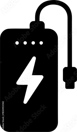 Icon of a portable power bank with a lightning bolt symbol indicating charging power, isolated on a white background