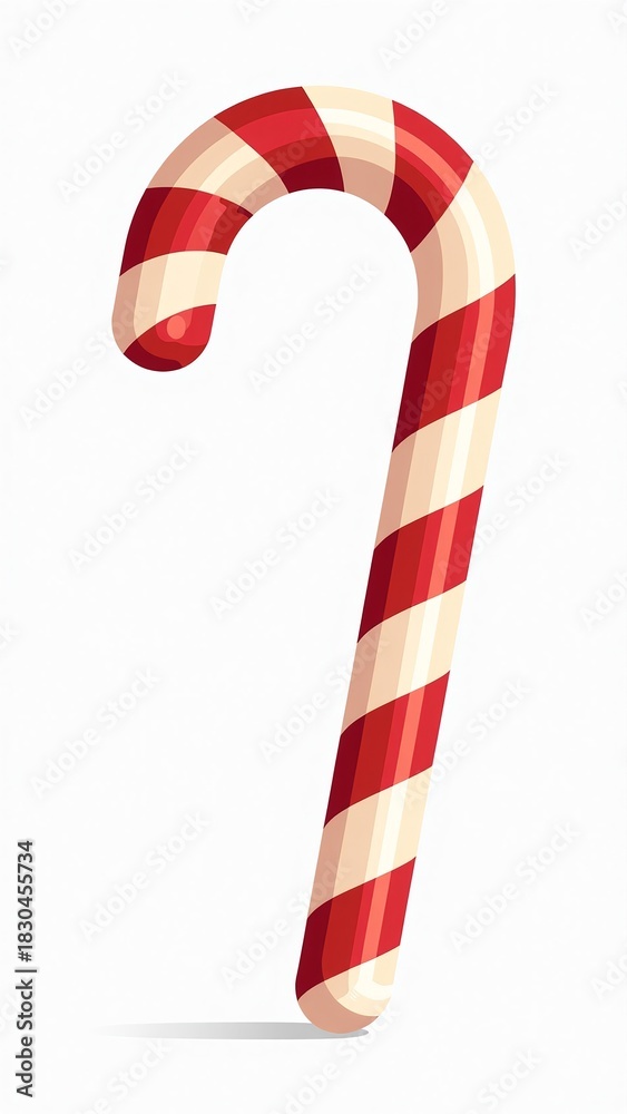 Obraz premium Vibrant red and white striped candy cane on clean white background for Christmas marketing campaigns, holiday advertising, and festive digital branding with copy space for text