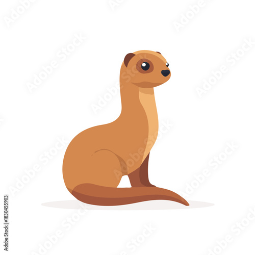 Clean 2D flat vector depiction of a Weasel, designed in minimalist modern style with white background.