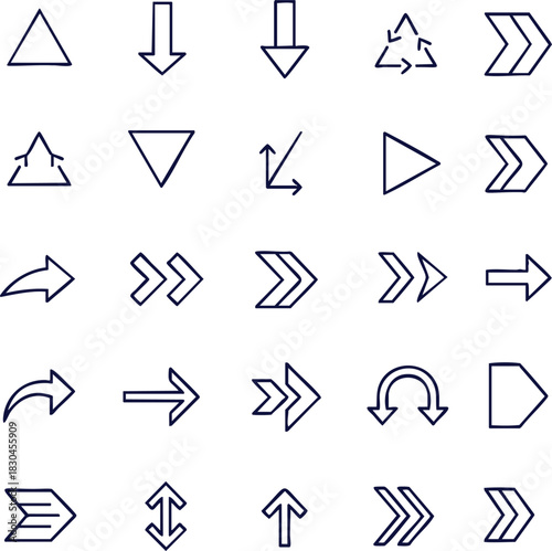 Dynamic collection of hand-drawn arrow symbols for navigation, direction, and design projects needing an authentic, sketched feel, use these elements now