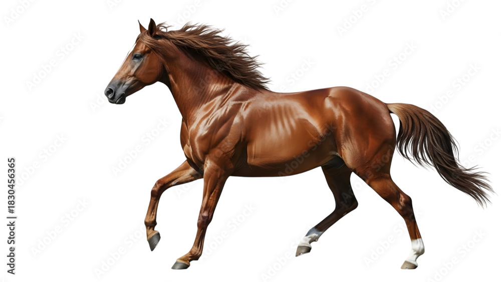 Naklejka premium Chestnut Horse Galloping with Flowing Mane on Transparent Background