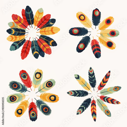 Vibrant illustration of a person in a colorful, feathered carnival costume, celebrating a festival. The dancer wears an elaborate headdress and holds a scepter against a geometric background.