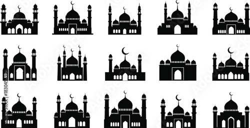 Collection of mosque silhouettes for islamic design and ramadan greetings